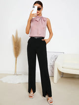 Buy Shein Emery Rose Solid Tie Neck Blouse in Pakistan