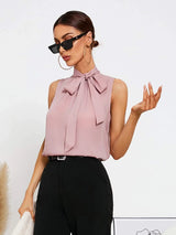 Buy Shein Emery Rose Solid Tie Neck Blouse in Pakistan