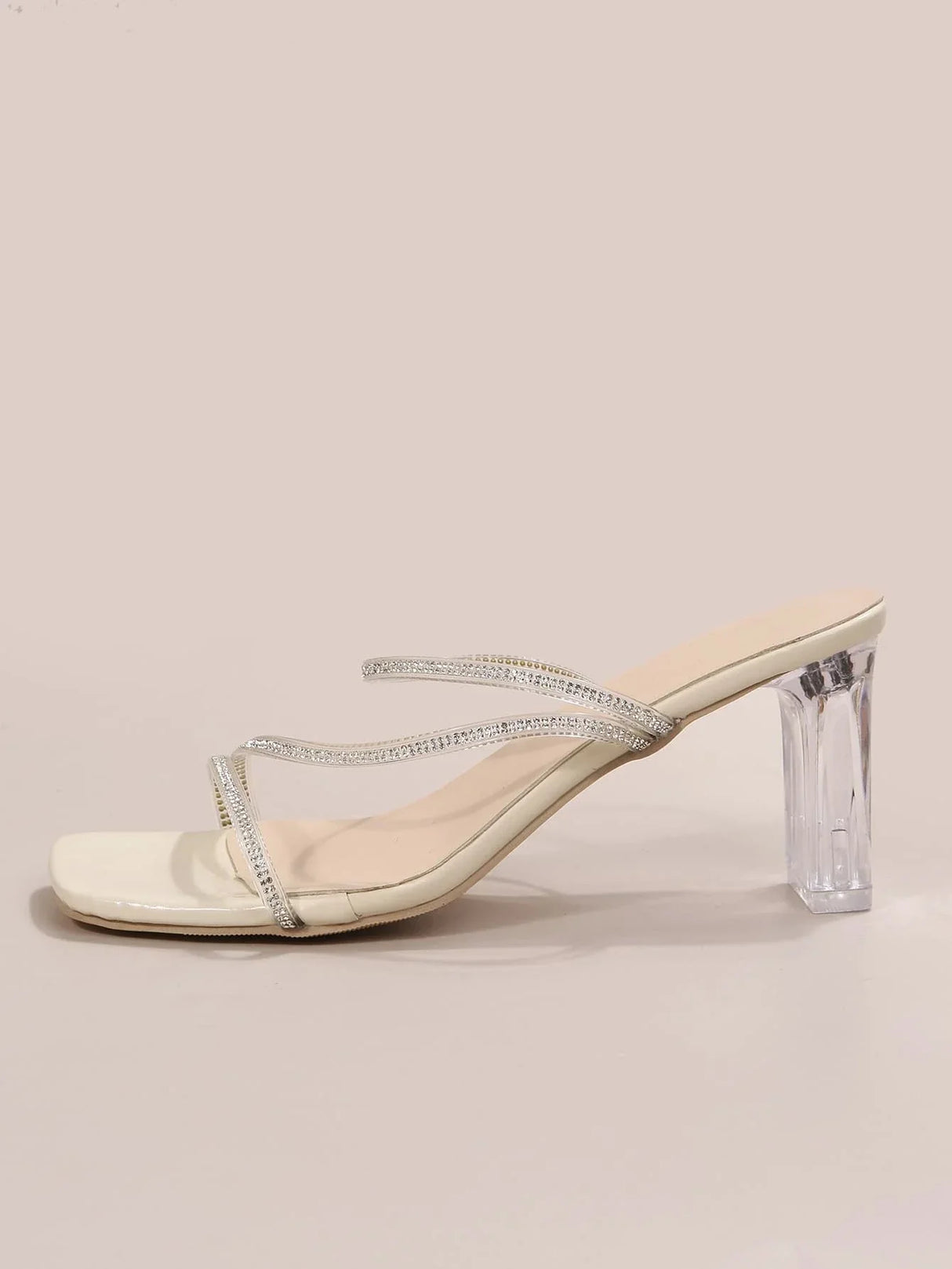 Buy SHEIN Women Rhinestone Decor Chunky Heeled Sandals, Fashion PVC Mule Sandals in Pakistan