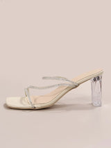 Buy SHEIN Women Rhinestone Decor Chunky Heeled Sandals, Fashion PVC Mule Sandals in Pakistan