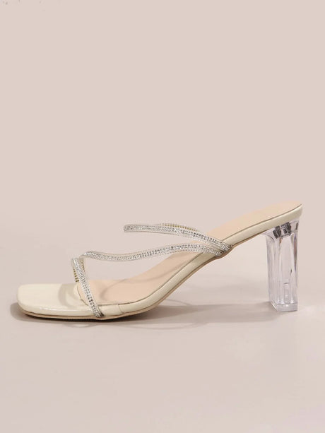 Buy SHEIN Women Rhinestone Decor Chunky Heeled Sandals, Fashion PVC Mule Sandals in Pakistan