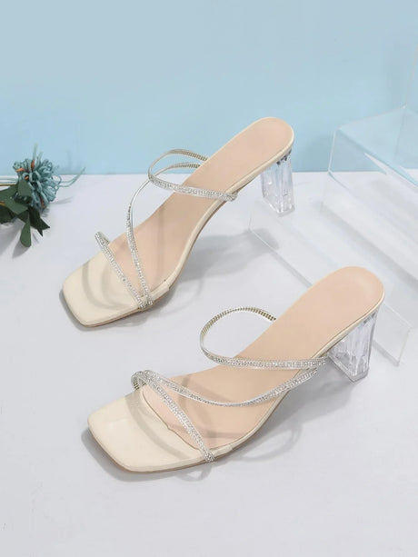 Buy Shein Women Rhinestone Decor Chunky Heeled Sandals in Pakistan