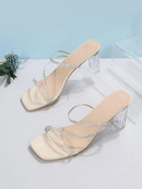 Buy SHEIN Women Rhinestone Decor Chunky Heeled Sandals, Fashion PVC Mule Sandals in Pakistan
