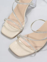 Buy SHEIN Women Rhinestone Decor Chunky Heeled Sandals, Fashion PVC Mule Sandals in Pakistan