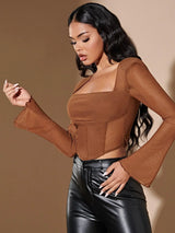 Buy SHEIN BAE Square Neck Bell Sleeve Hanky Hem Tee in Pakistan