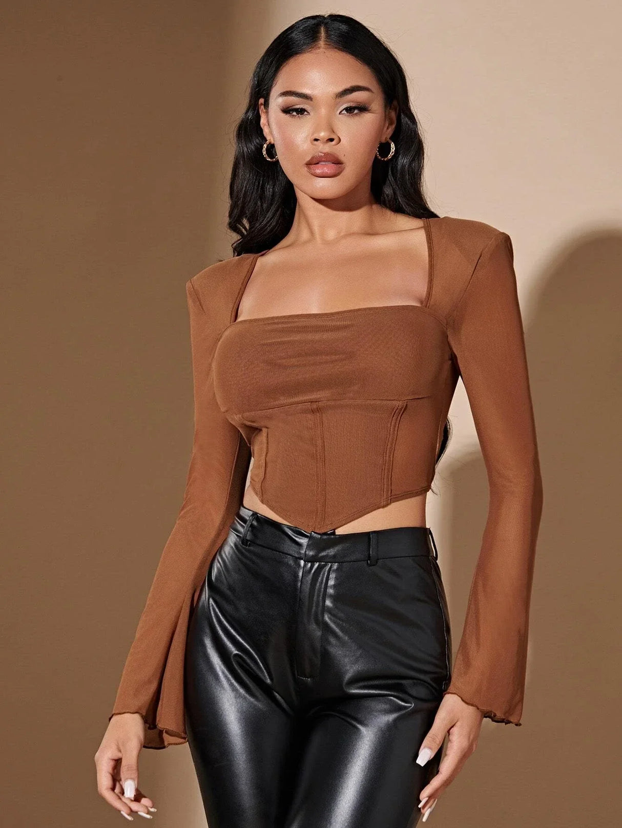 Buy SHEIN BAE Square Neck Bell Sleeve Hanky Hem Tee in Pakistan