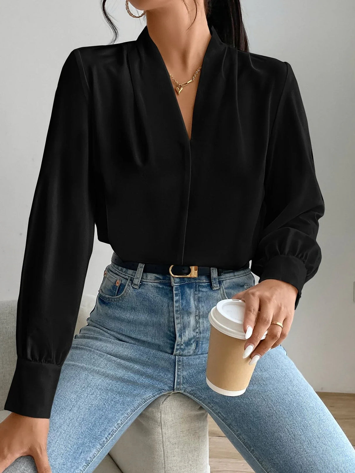 Buy SHEIN Solid Bishop Sleeve Blouse in Pakistan