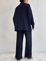 Buy Shein Solid Drop Shoulder Shirt & Wide Leg Pants in Pakistan