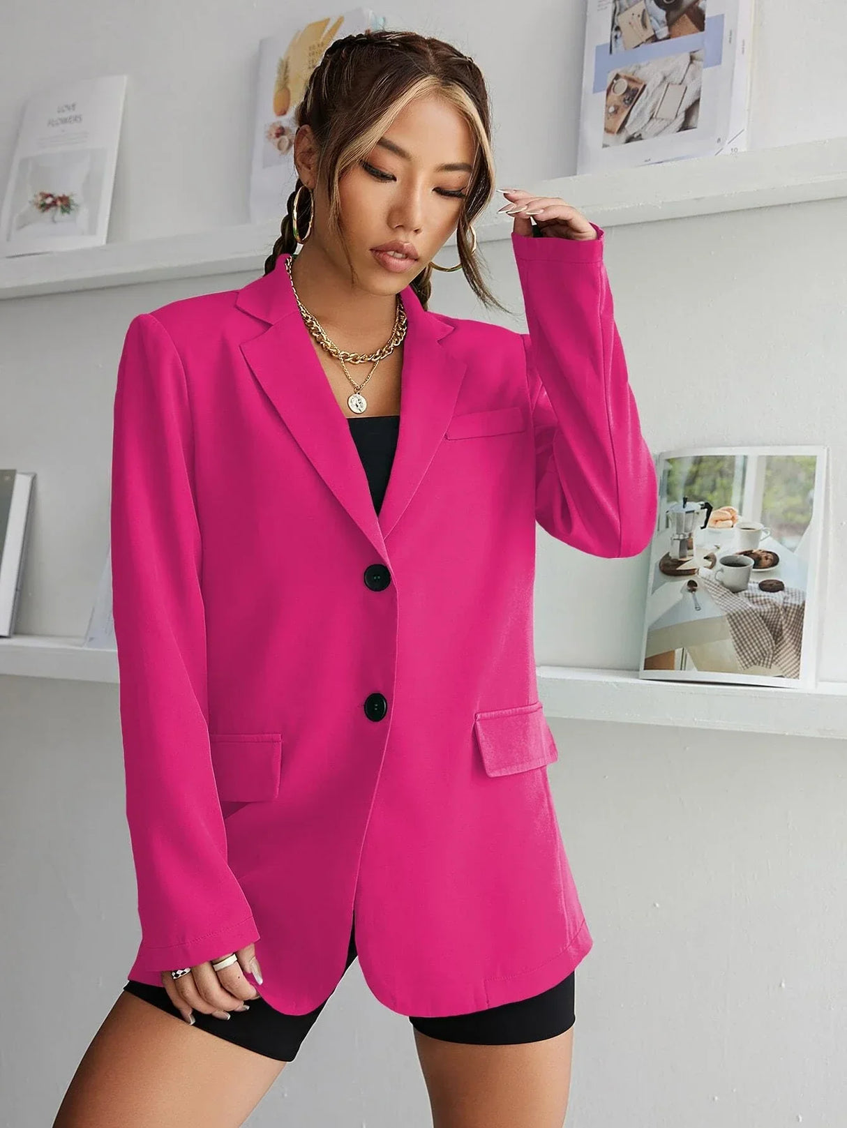 Buy Shein 1pc Lapel Collar Single Breasted Blazer in Pakistan