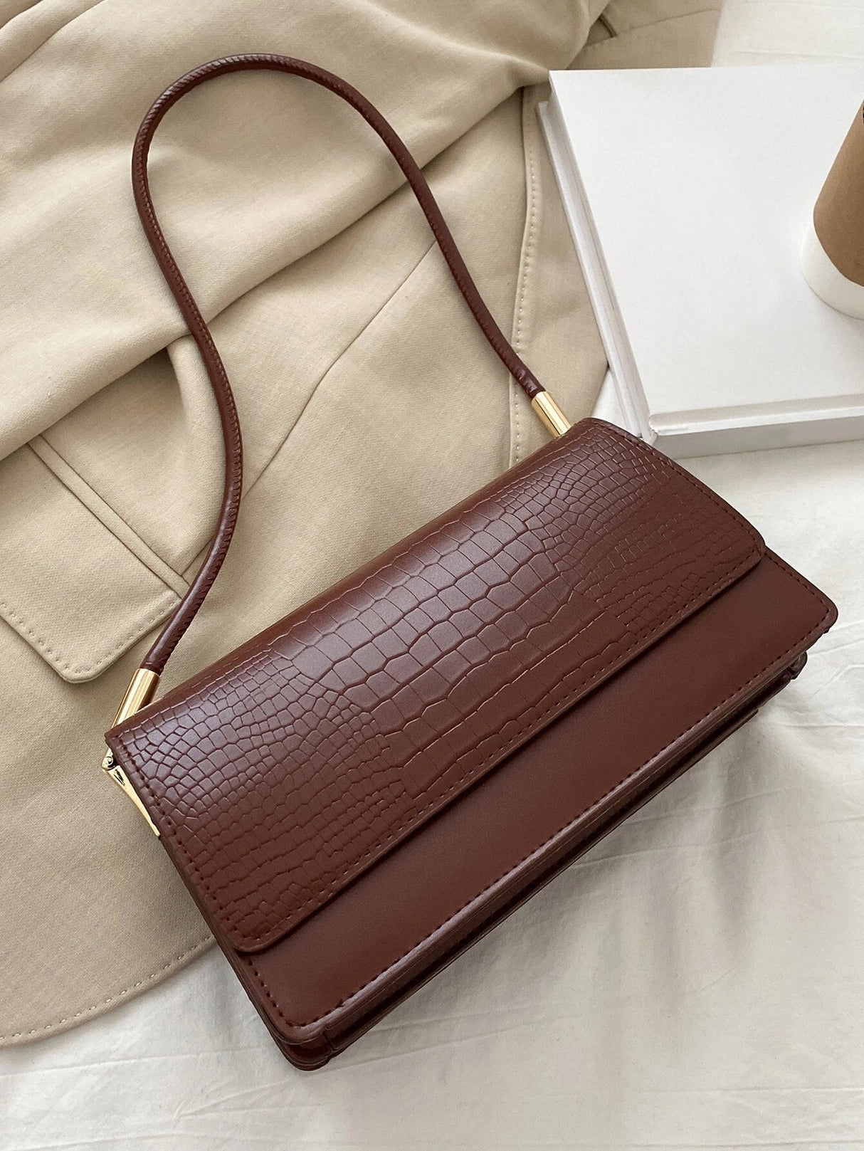 Buy SHEIN Croc Embossed Flap Baguette Bag in Pakistan