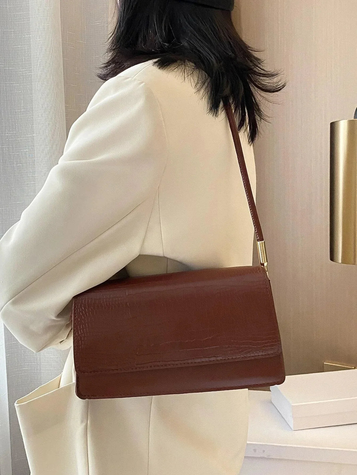 Buy SHEIN Croc Embossed Flap Baguette Bag in Pakistan