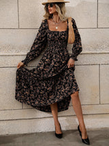 Buy Shein Allover Floral Print Square Neck Bishop Sleeve Dress in Pakistan