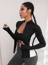 Buy SHEIN Colorblock Zipper Placket Pocket Detail Sports Jacket in Pakistan