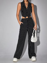 Buy Shein Icon Striped Lapel Collar Crop Waistcoat in Pakistan