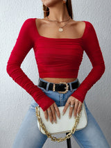Buy SHEIN Unity Square Neck Ruched Mesh Top in Pakistan