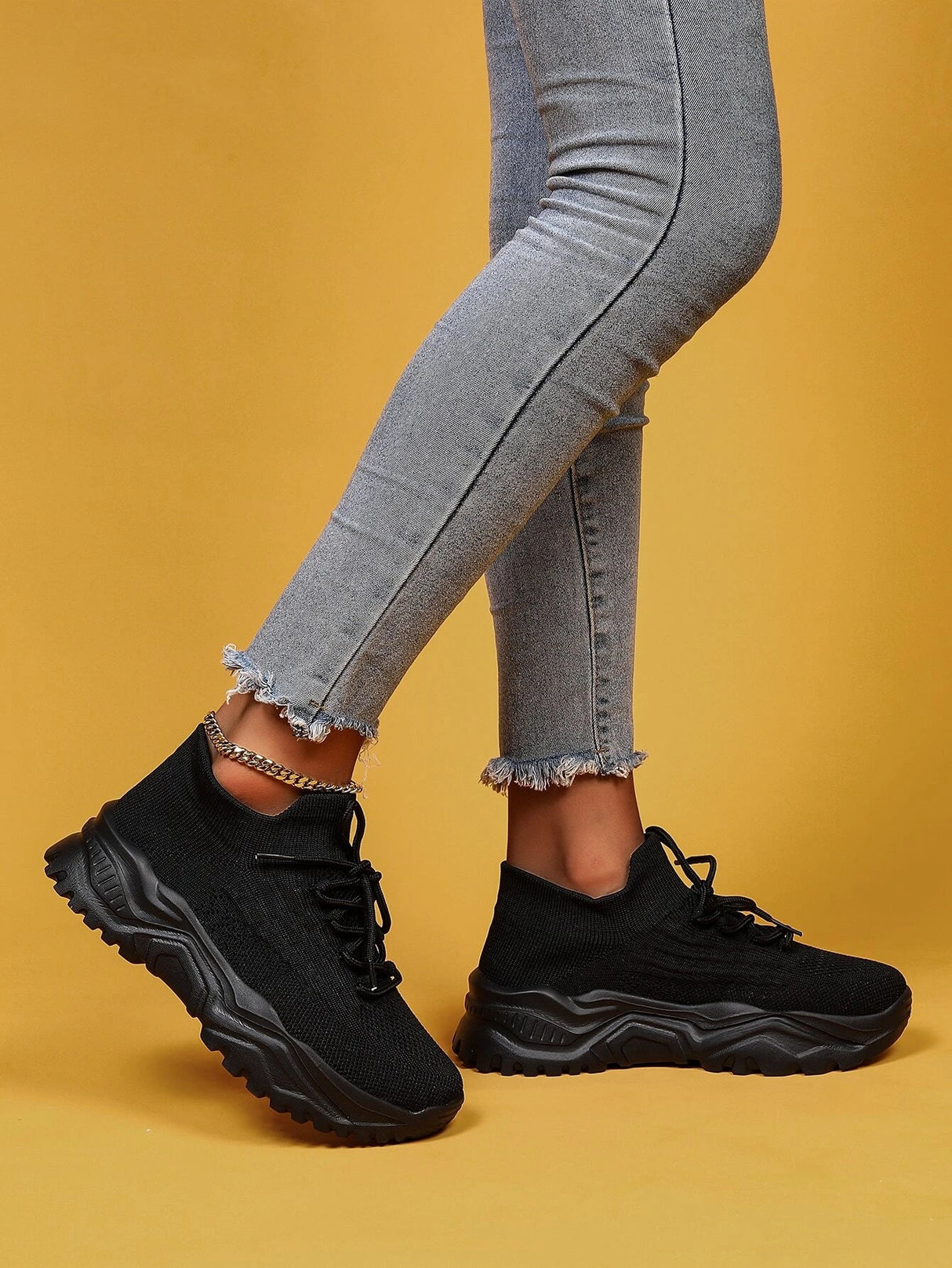 Buy SHEIN Minimalist Lace Up Decor Knit Sneakers in Pakistan