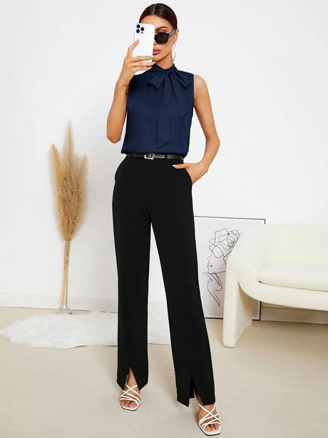Buy SHEIN Tie Neck Sleeveless Blouse in Pakistan