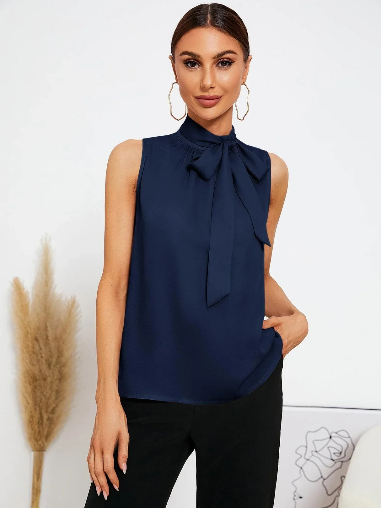 Buy Shein Tie Neck Sleeveless Blouse in Pakistan