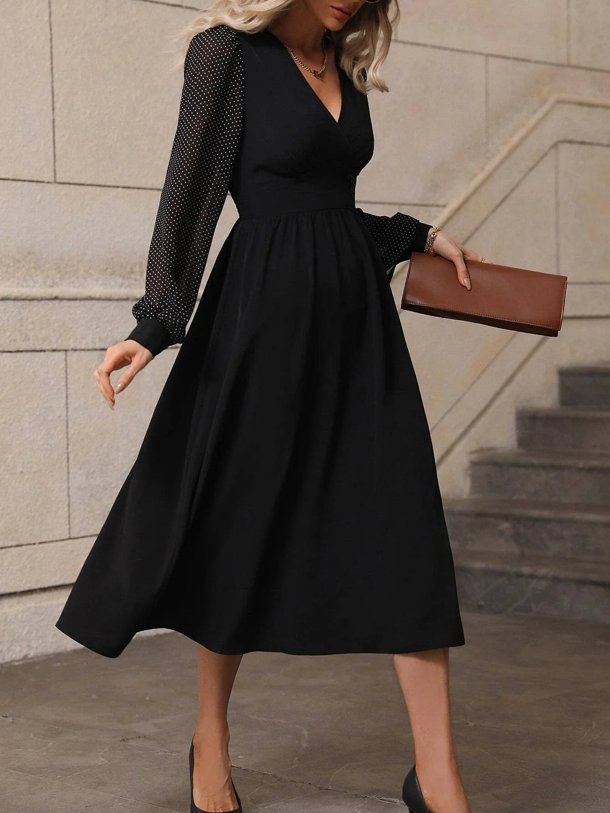 Buy SHEIN Polka Dot Bishop Sleeve A-line Dress in Pakistan