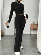 Buy Shein Ezwear Mock Neck Crop Tee & Flare Leg Pants in Pakistan