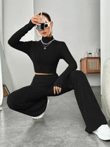 Buy Shein Ezwear Mock Neck Crop Tee & Flare Leg Pants in Pakistan
