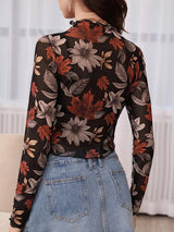 Buy SHEIN Unity Floral Print Lettuce Trim Crop Mesh Top Without Bra in Pakistan