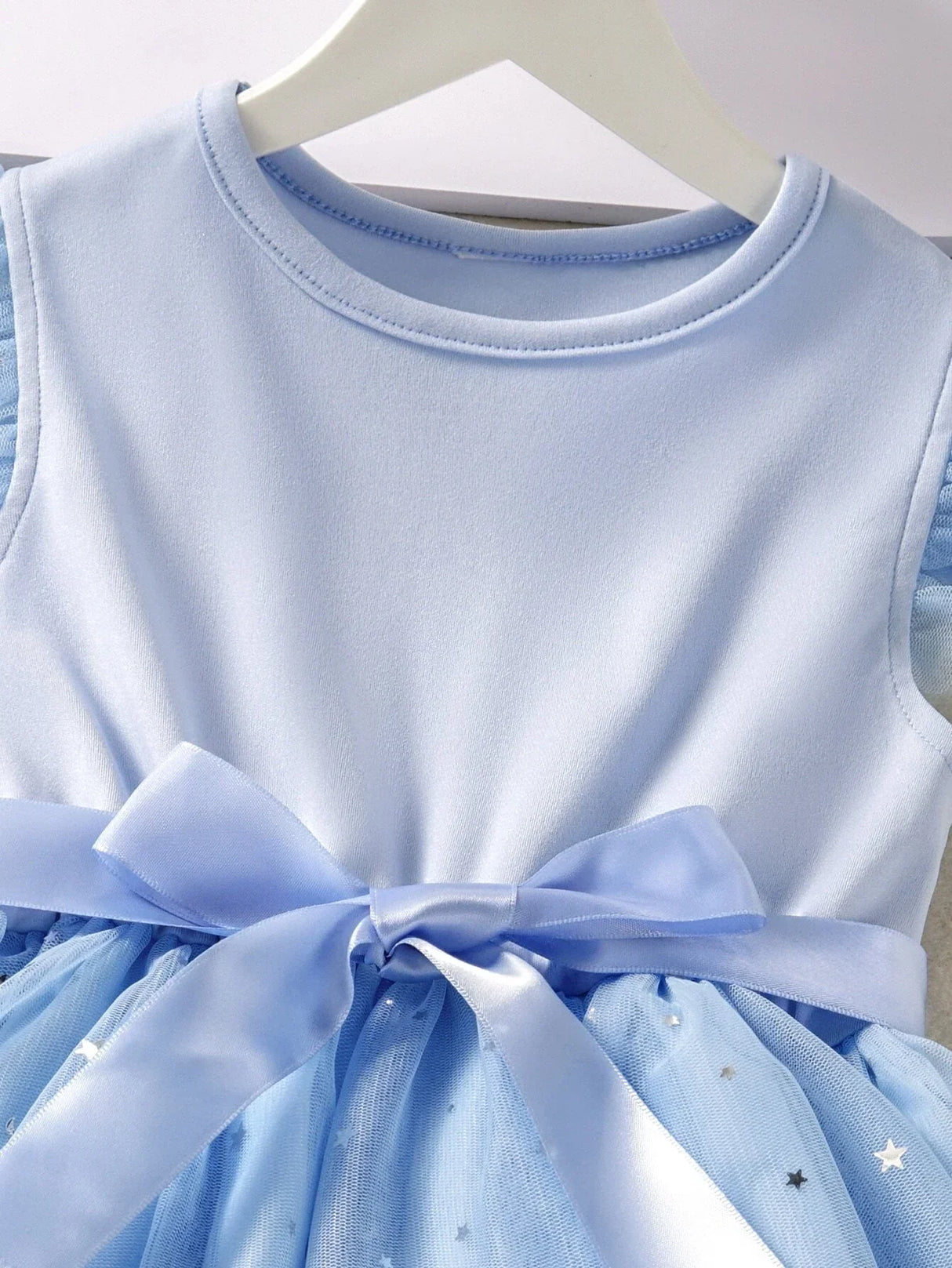 Buy SHEIN Toddler Girls Star Mesh Ruffle Trim Belted Dress in Pakistan