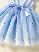 Buy SHEIN Toddler Girls Star Mesh Ruffle Trim Belted Dress in Pakistan
