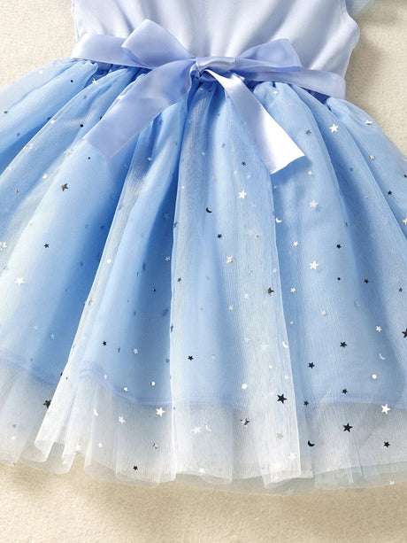 Buy SHEIN Toddler Girls Star Mesh Ruffle Trim Belted Dress in Pakistan