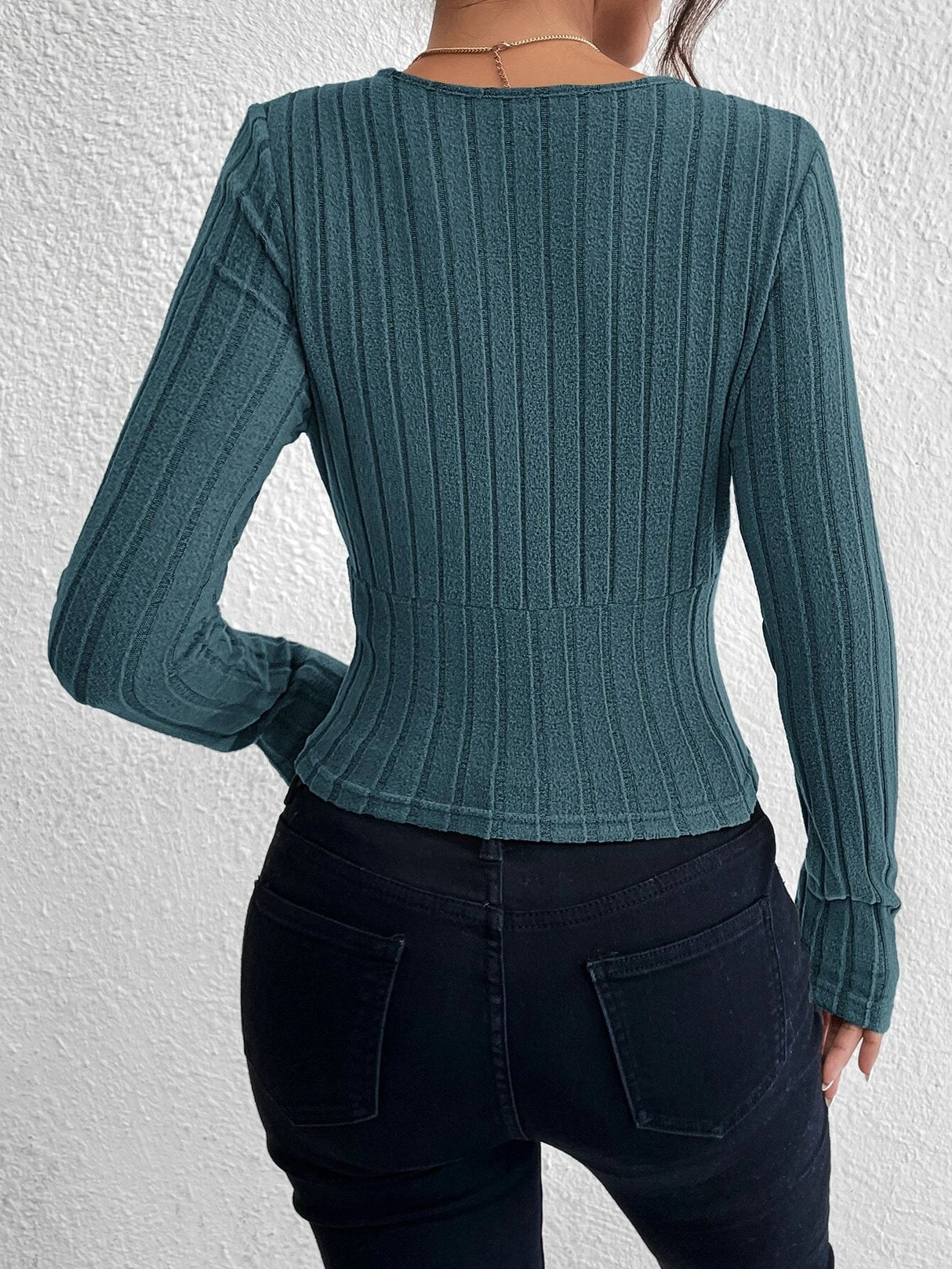 Buy SHEIN EZwear Surplice Neck Ribbed Knit Crop Tee in Pakistan