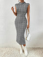 Buy SHEIN Privé Houndstooth Print Mock Neck Sleeveless Bodycon Dress in Pakistan
