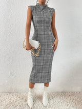 Buy SHEIN Privé Houndstooth Print Mock Neck Sleeveless Bodycon Dress in Pakistan