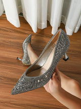 Buy SHEIN Rhinestone Decor Point Toe Heeled Sequin Court Pumps in Pakistan