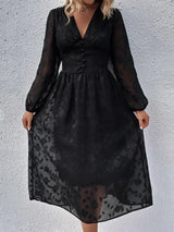Buy Shein Jacquard Lantern Sleeve Button Front Dress in Pakistan
