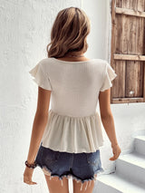 Buy Shein Vcay Square Neck Butterfly Sleeve Peplum Waffle Knit Peplum Tee in Pakistan