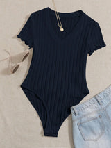 Buy SHEIN Qutie Lettuce Trim Rib Knit Bodysuit in Pakistan