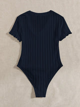 Buy SHEIN Qutie Lettuce Trim Rib Knit Bodysuit in Pakistan