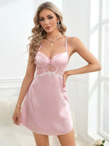 Buy SHEIN Contrast Lace Bow Front Backless Satin Cami Nightdress in Pakistan