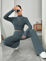 Buy Shein Ezwear Mock Neck Crop Tee & Flare Leg Pants in Pakistan