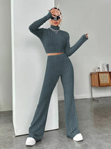 Buy Shein Ezwear Mock Neck Crop Tee & Flare Leg Pants in Pakistan