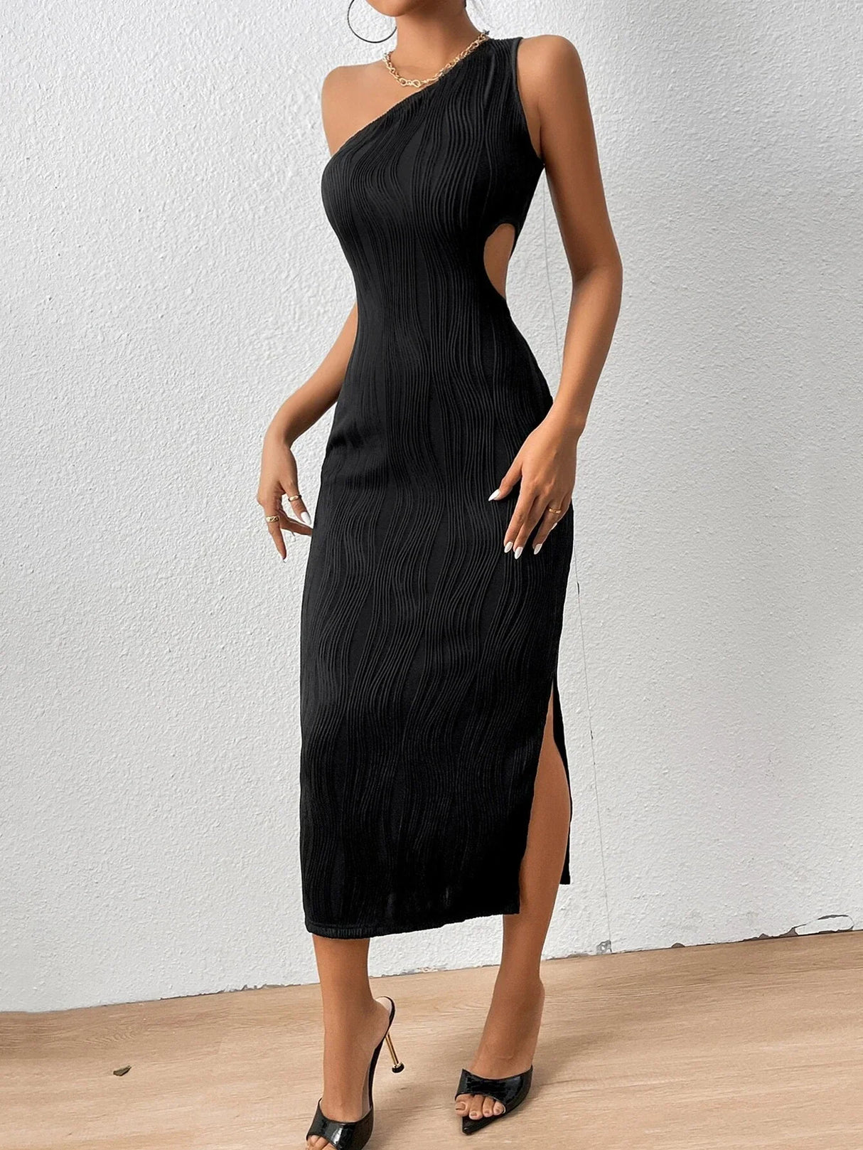 Buy Shein One Shoulder Cut Out Waist Bodycon Dress in Pakistan