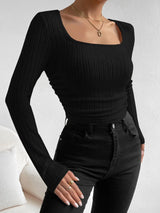 Buy Shein Ezwear Square Neck Ruched Side Crop Tee in Pakistan