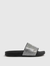 Buy Shein Cuccoo Trending Rhinestone Decor Single Band Slides in Pakistan