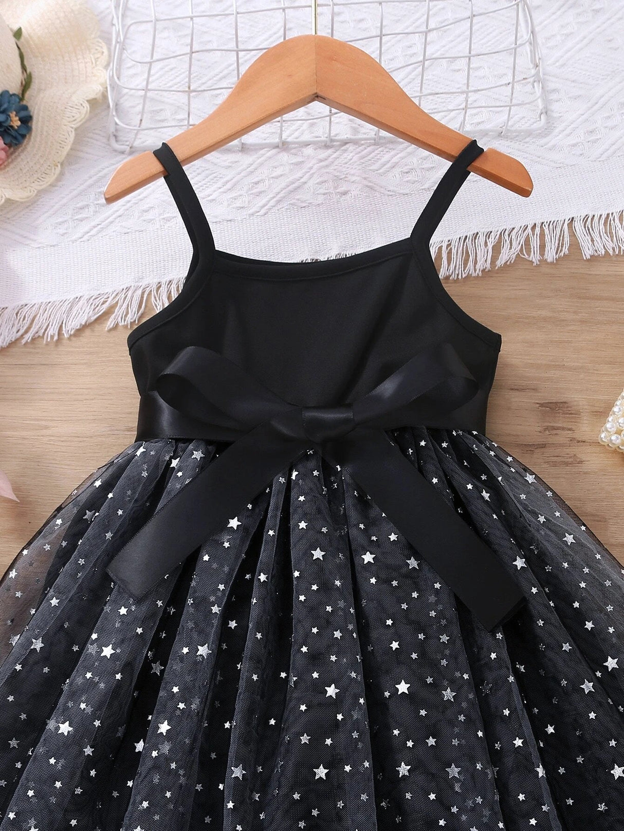 Buy SHEIN Toddler Girls Star Mesh Hem Belted Cami Dress in Pakistan