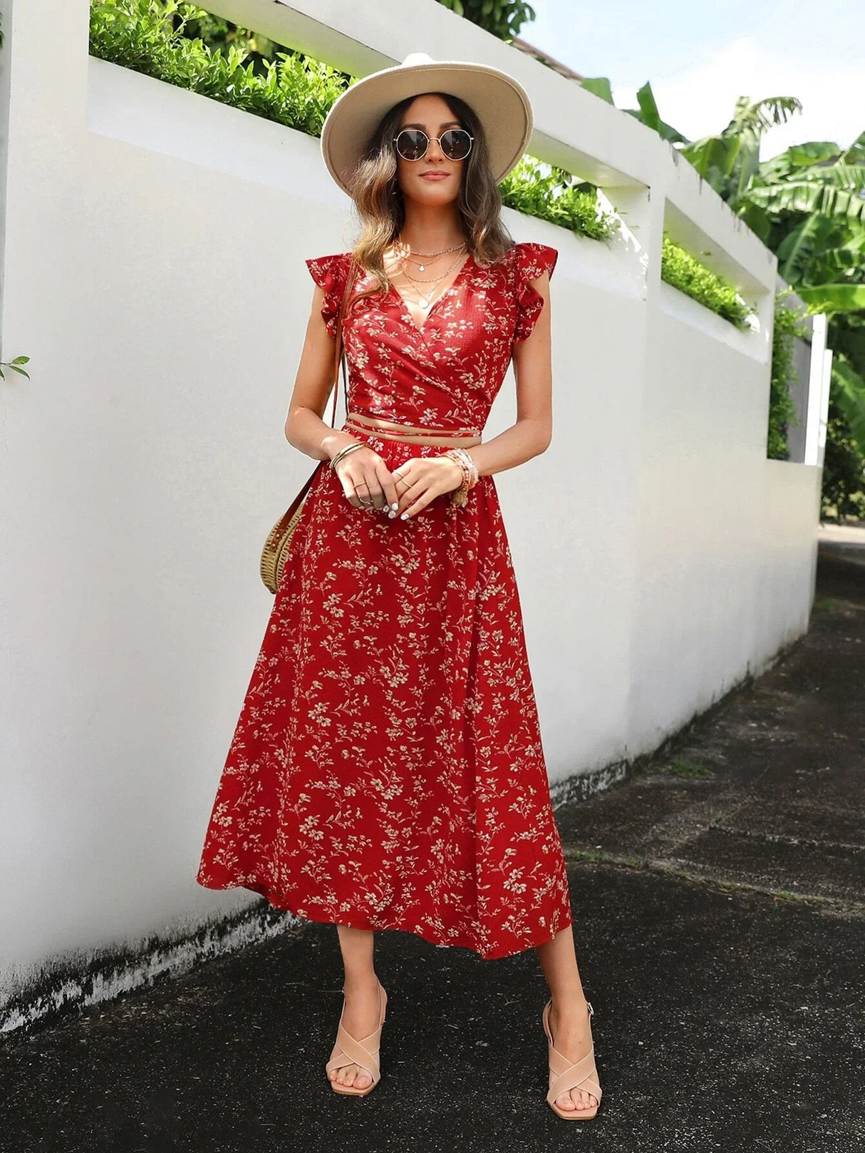 Buy SHEIN EMERY ROSE Floral Print Wrap Tie Back Top & Skirt in Pakistan