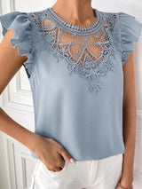 Buy SHEIN EMERY ROSE Contrast Guipure Lace Ruffle Sleeve Blouse in Pakistan