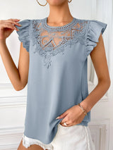 Buy SHEIN EMERY ROSE Contrast Guipure Lace Ruffle Sleeve Blouse in Pakistan