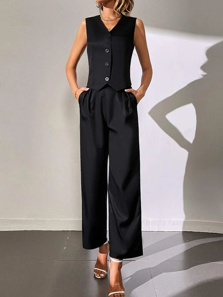 Buy SHEIN Solid Button Front Blazer Vest & Suit Pants in Pakistan