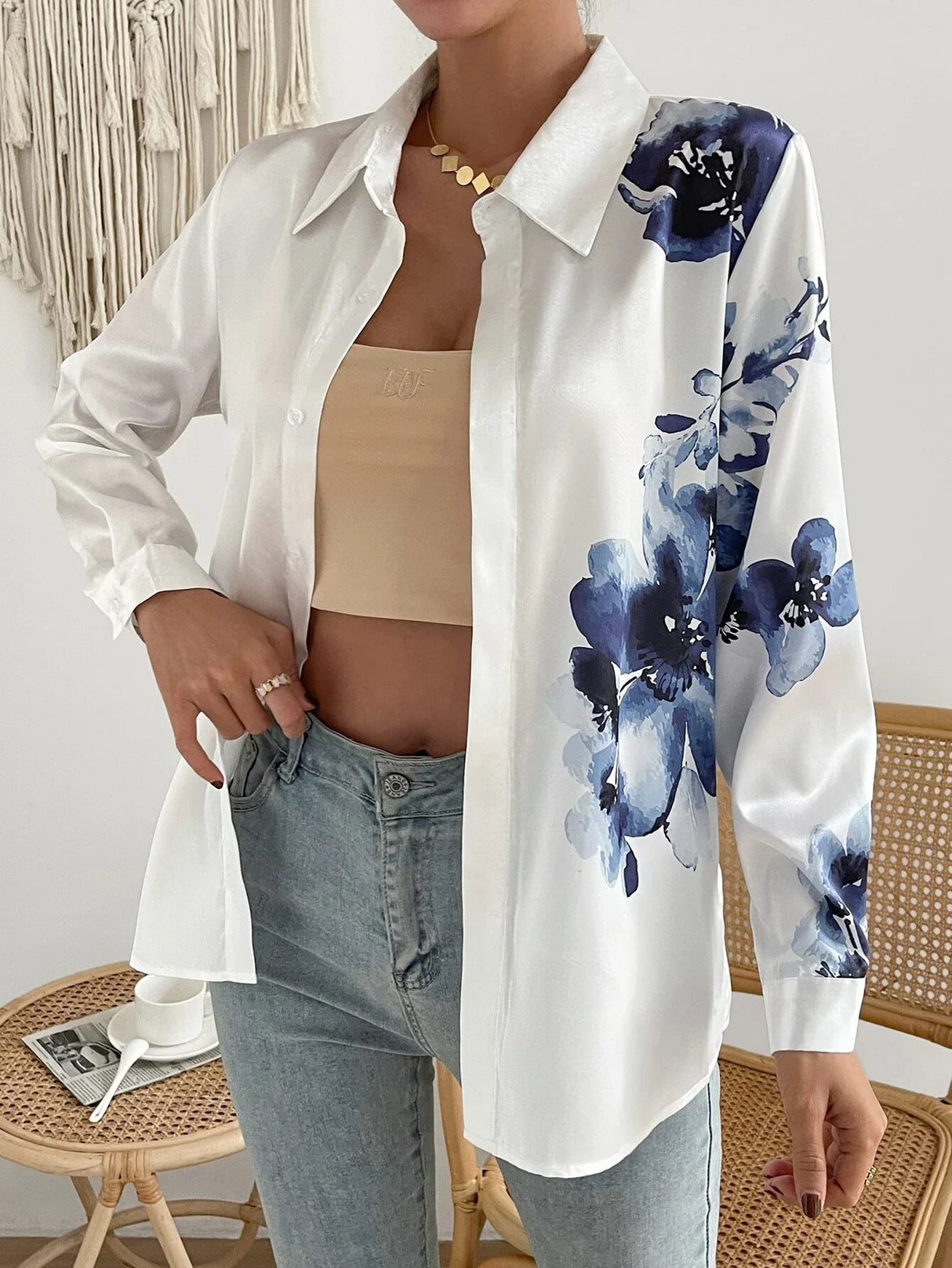 Buy SHEIN Floral Print Button Front Shirt in Pakistan