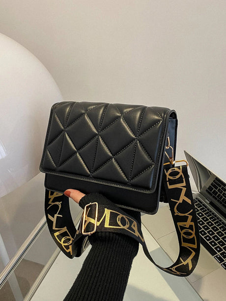 Buy SHEIN Geometric Embossed Flap Square Bag Fashionable Black PU For Daily Life in Pakistan
